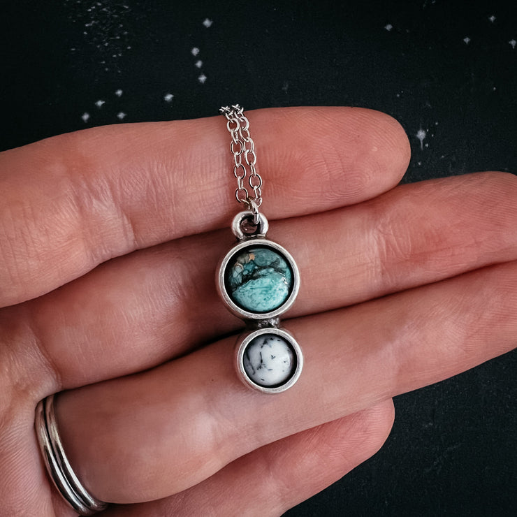 Simple Earth and Moon Natural Stones Pendant Necklace