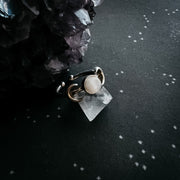 Lunar Witch Crescent Moon Ring with Rainbow Moonstone