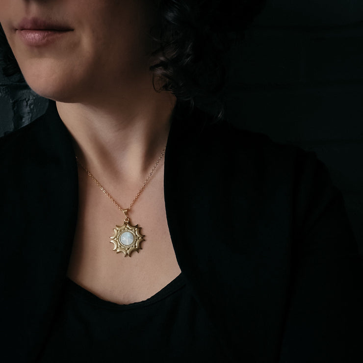Lunar Witch Necklace - Rainbow Moonstone Pendant