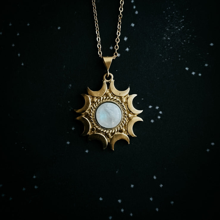 Lunar Witch Necklace - Rainbow Moonstone Pendant